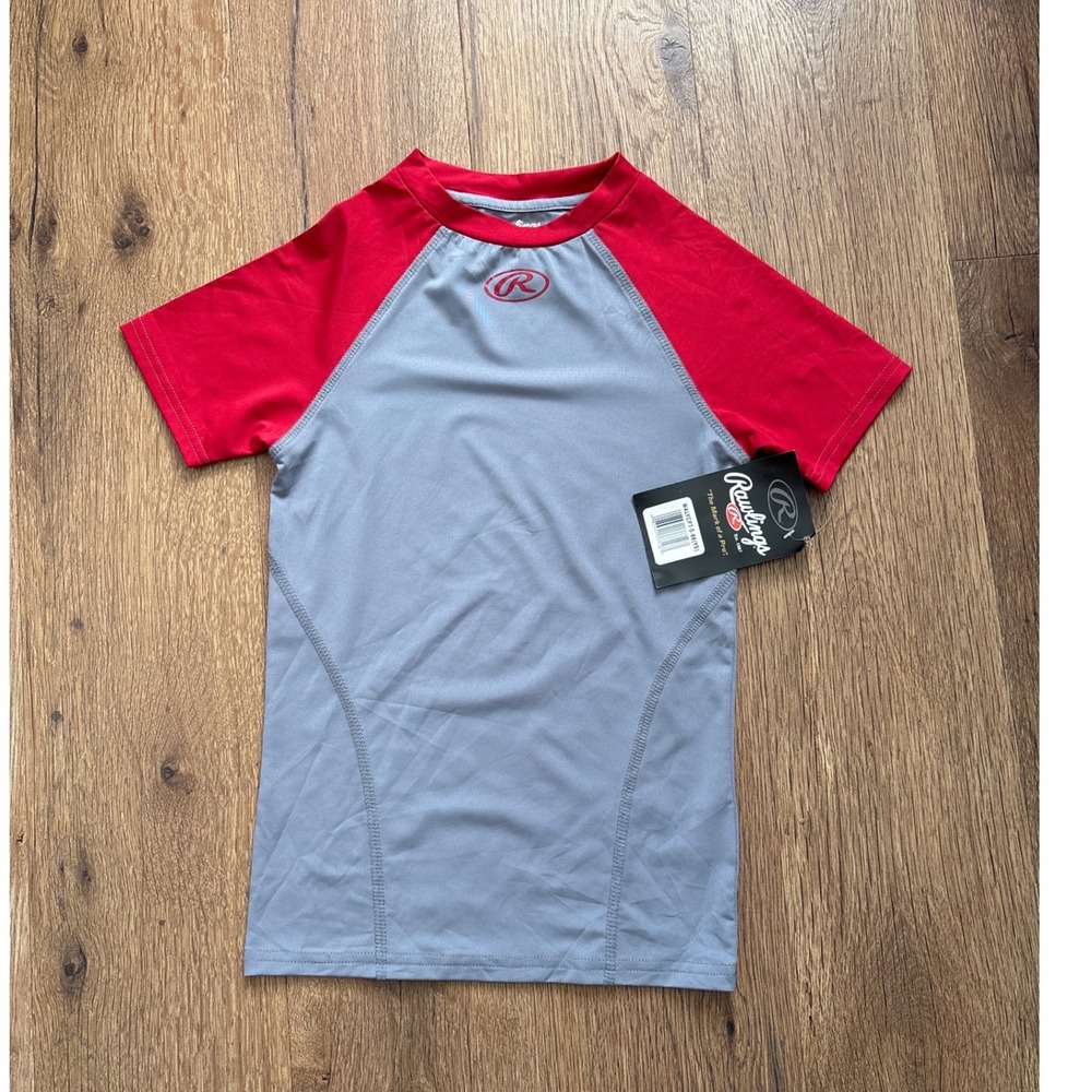 Rawlings Youth Small S Compression Shirt Short Sleeve Grey Red WALYCPT-S-88 NEW